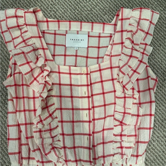 The Shirt by Rochelle Behrens - Red & White Checked Dress Ruffle Sleeve Small - Picture 8 of 11